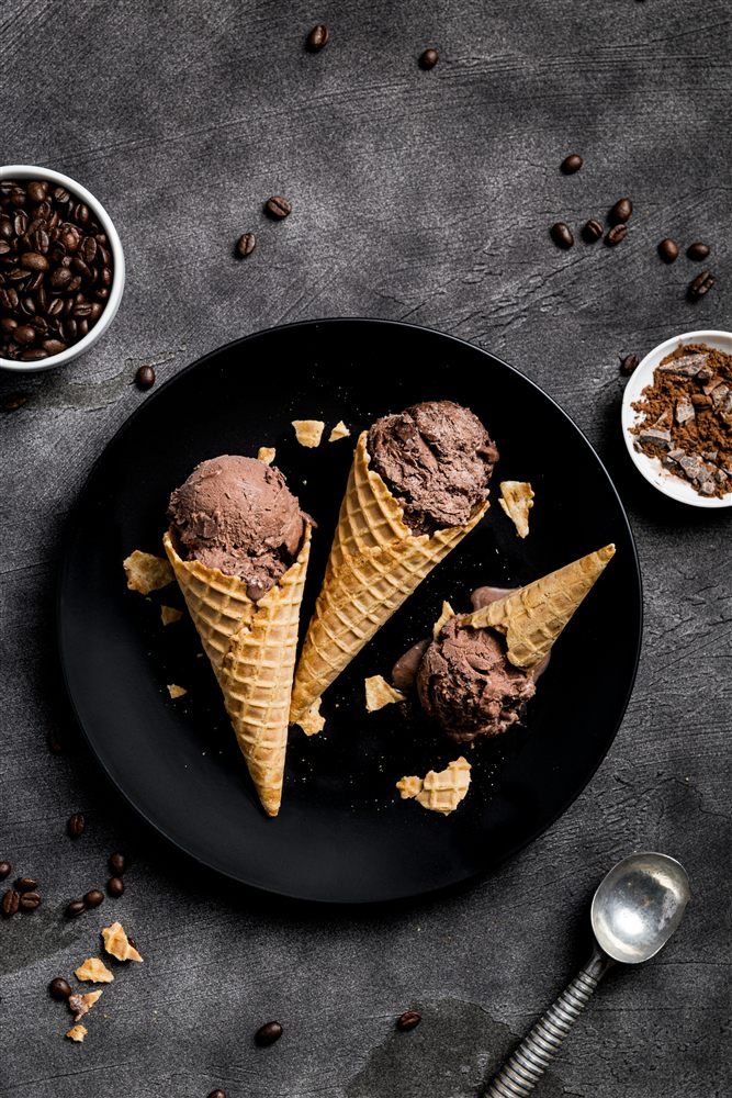 Ice cream scoops in waffle cones