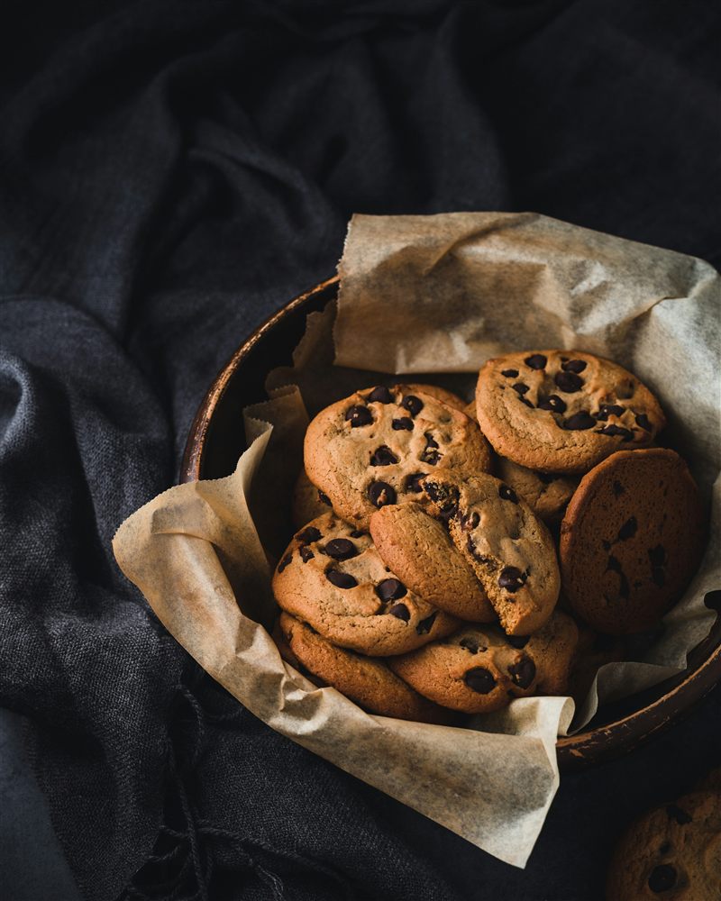 Freshly baked chocolate chip biscuits