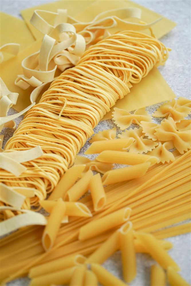 Assorted raw pasta shapes